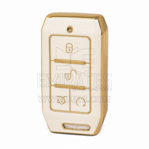 Nano High Quality Gold Leather Cover For BYD Remote Key 4 Buttons White Color BYD-C13J