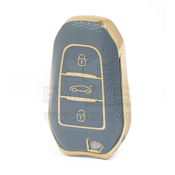 Nano Funda de cuero dorado de alta calidad para llave remota de Peugeot, 3 botones, Color gris, PG-A13J