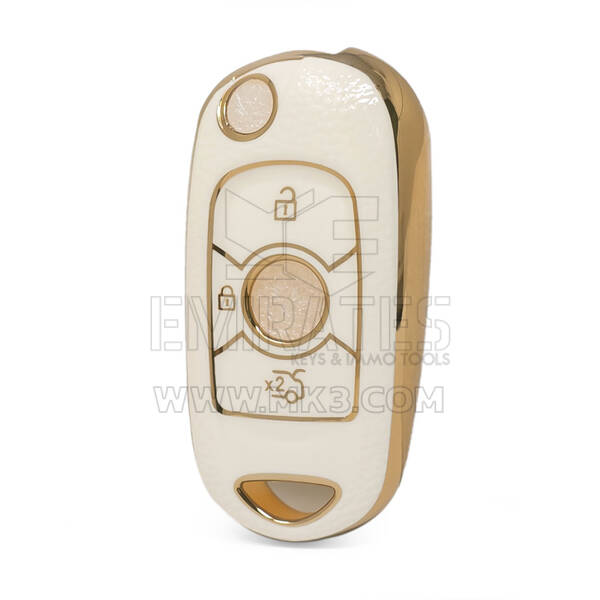 Nano Funda de cuero dorado de alta calidad para llave remota Buick, 3 botones, Color blanco, BK-B13J