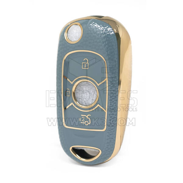 Nano Funda de cuero dorado de alta calidad para llave remota Buick, 3 botones, Color gris, BK-B13J