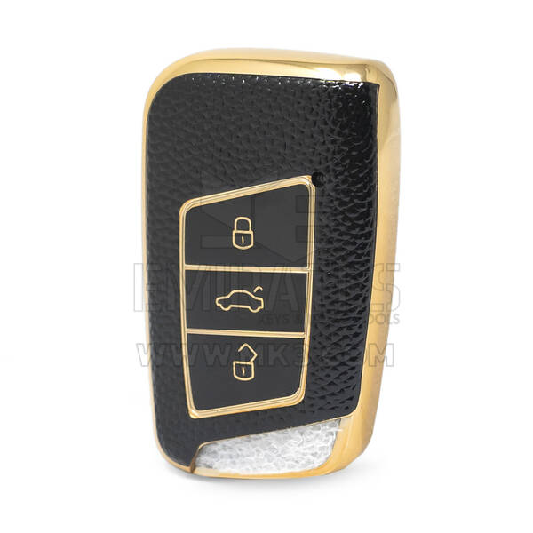 Nano High Quality Gold Leather Cover For Volkswagen Remote Key 3 Buttons Black Color VW-D13J