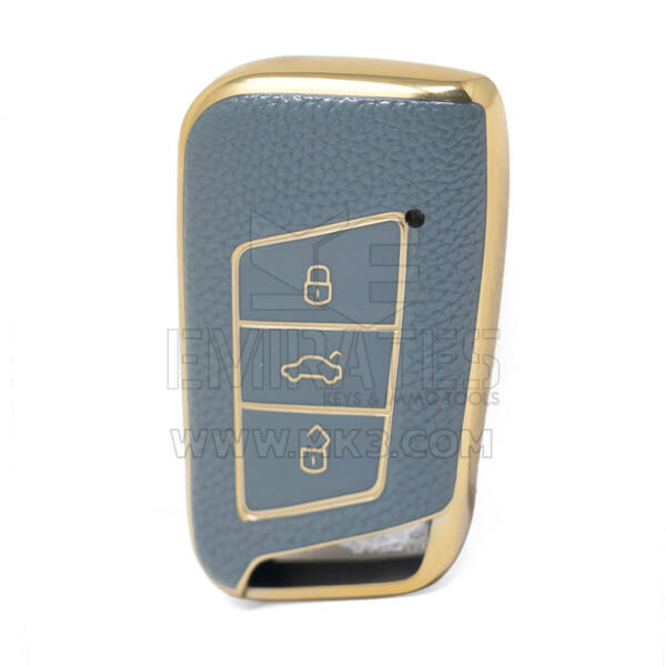 Nano High Quality Gold Leather Cover For Volkswagen Remote Key 3 Buttons Gray Color VW-D13J
