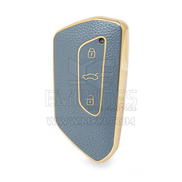 Nano High Quality Gold Leather Cover For Volkswagen Remote Key 3 Buttons Gray Color VW-G13J