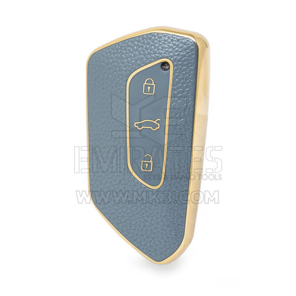 Nano Funda de cuero dorado de alta calidad para llave remota de Volkswagen, 3 botones, Color gris, VW-G13J