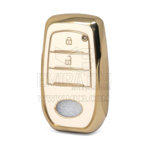 Nano High Quality Gold Leather Cover For Toyota Remote Key 2 Buttons White Color TYT-A13J2