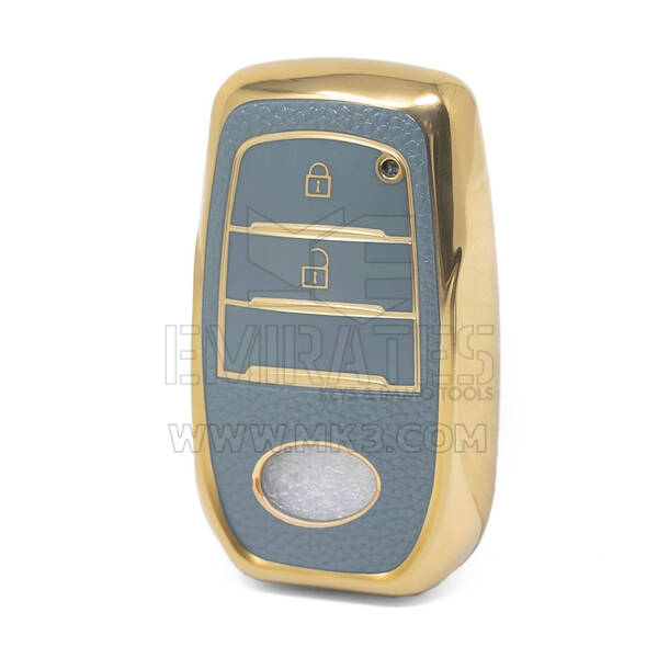 Nano High Quality Gold Leather Cover For Toyota Remote Key 2 Buttons Gray Color TYT-A13J2