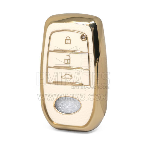 Nano High Quality Gold Leather Cover For Toyota Remote Key 3 Buttons White Color TYT-A13J3