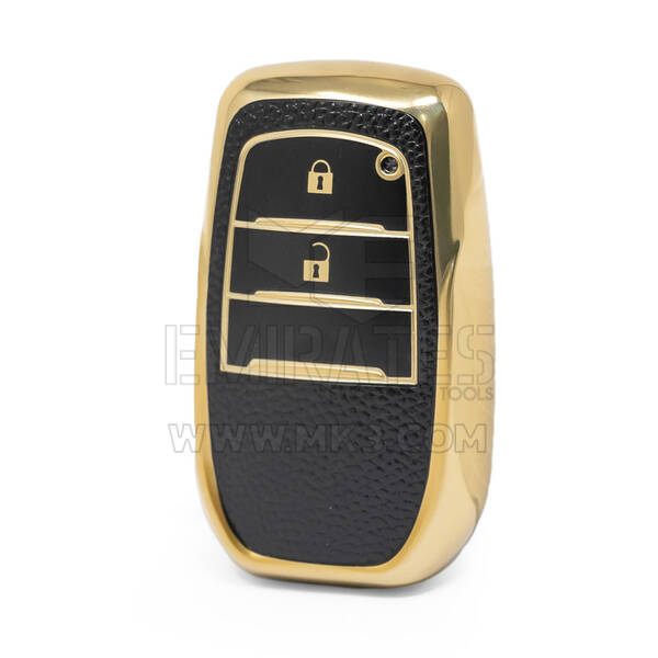 Nano High Quality Gold Leather Cover For Toyota Remote Key 2 Buttons Black Color TYT-A13J2H