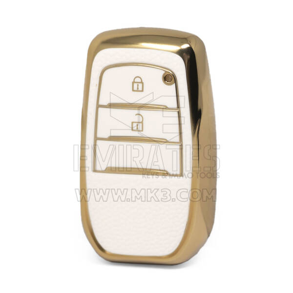 Capa de couro dourado nano de alta qualidade para chave remota Toyota 2 botões cor branca TYT-A13J2H