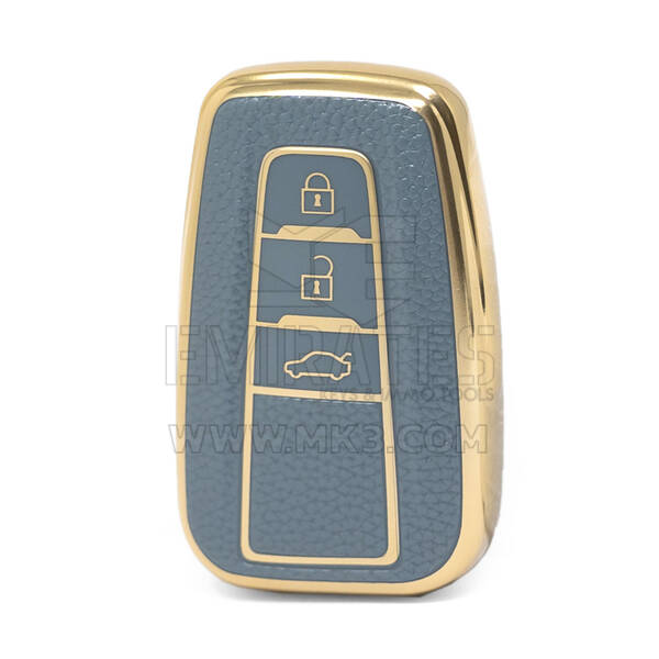 Nano Funda de cuero dorado de alta calidad para llave remota de Toyota, 3 botones, Color gris, TYT-B13J3
