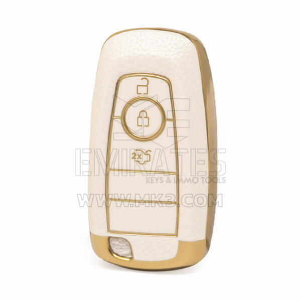 Nano Funda de cuero dorado de alta calidad para llave remota Ford, 3 botones, Color blanco, Ford-B13J3