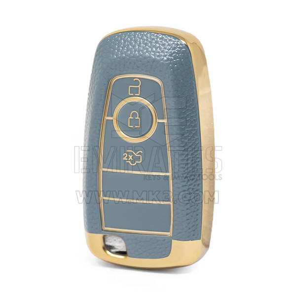 Nano High Quality Gold Leather Cover For Ford Remote Key 3 Buttons Gray Color Ford-B13J3