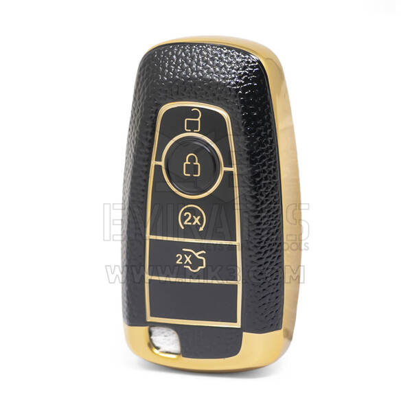 Nano High Quality Gold Leather Cover For Ford Remote Key 4 Buttons Black Color Ford-B13J4