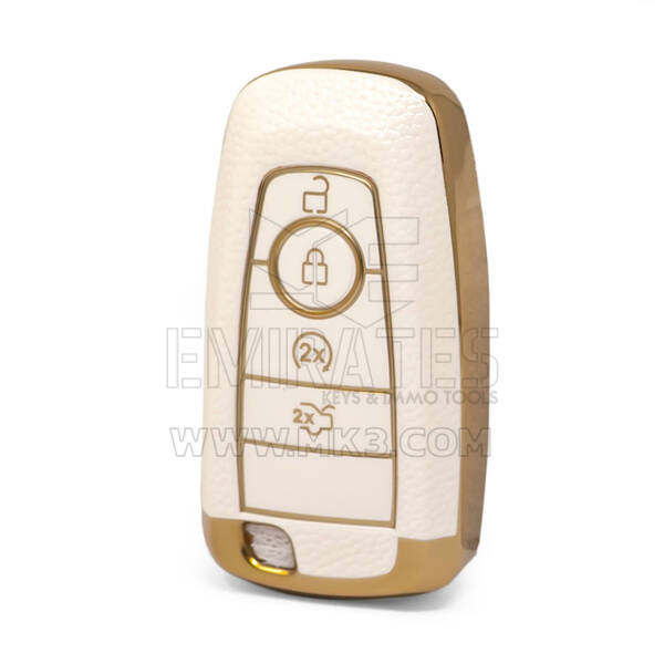 Nano High Quality Gold Leather Cover For Ford Remote Key 4 Buttons White Color Ford-B13J4