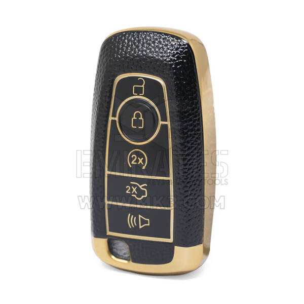 Nano Funda de cuero dorado de alta calidad para llave remota Ford, 5 botones, Color negro, Ford-B13J5