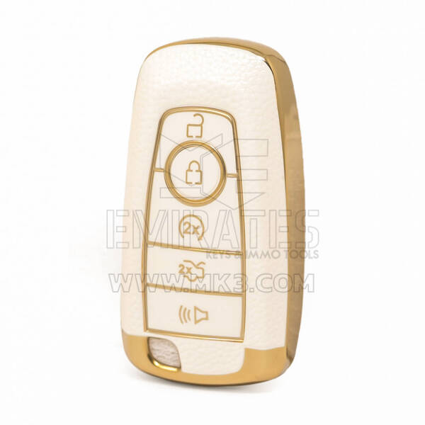 Nano Funda de cuero dorado de alta calidad para llave remota Ford, 5 botones, Color blanco, Ford-B13J5