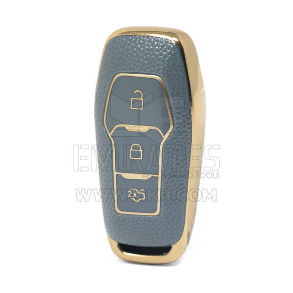 Nano High Quality Gold Leather Cover For Ford Remote Key 3 Buttons Gray Color Ford-C13J3