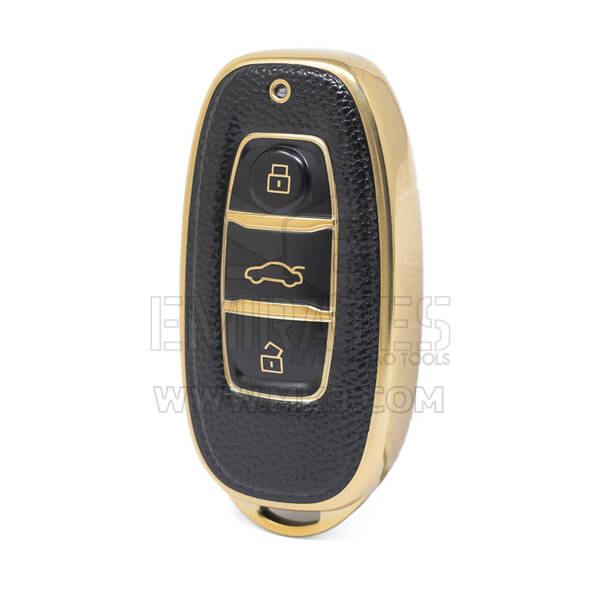 Nano High Quality Gold Leather Cover For Hongqi Remote Key 3 Buttons Black Color HQ-C13J