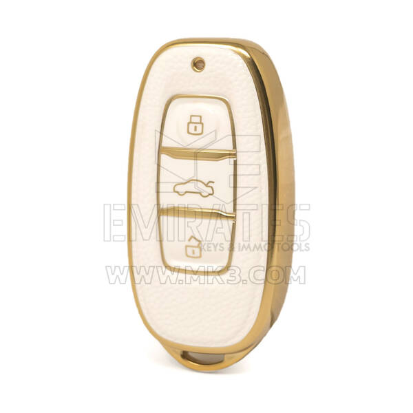 Funda de cuero dorado Nano de alta calidad para mando a distancia Hongqi, 3 botones, Color blanco, HQ-C13J