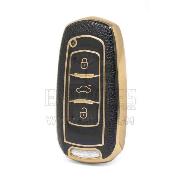 Capa de couro dourado nano de alta qualidade para chave remota Geely 3 botões cor preta GL-A13J