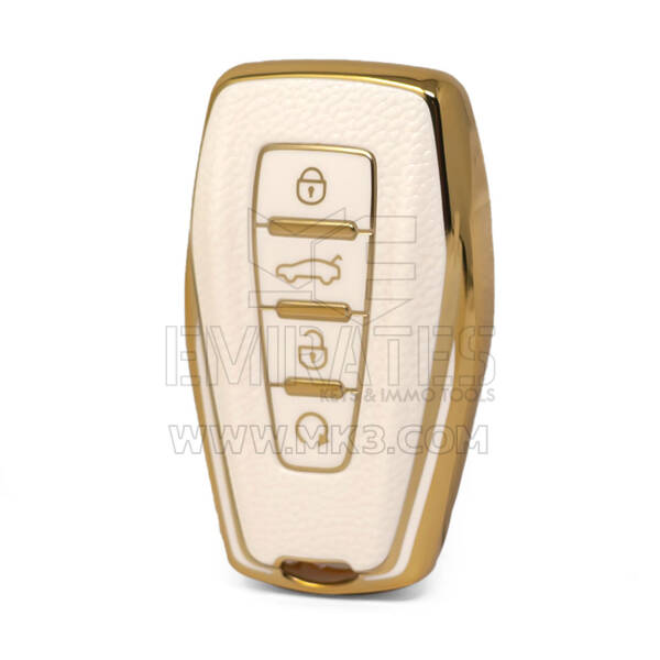 Capa de couro dourado nano de alta qualidade para chave remota Geely 4 botões cor branca GL-B13J4A