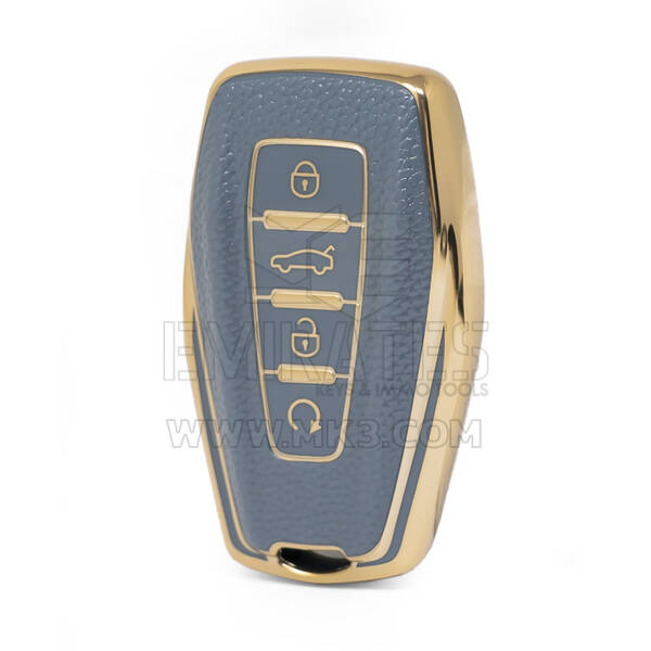 Nano High Quality Gold Leather Cover For Geely Remote Key 4 Buttons Gray Color GL-B13J4A