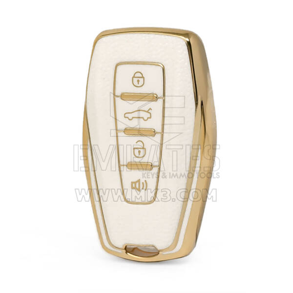 Capa de couro dourado nano de alta qualidade para chave remota Geely 4 botões cor branca GL-B13J4B