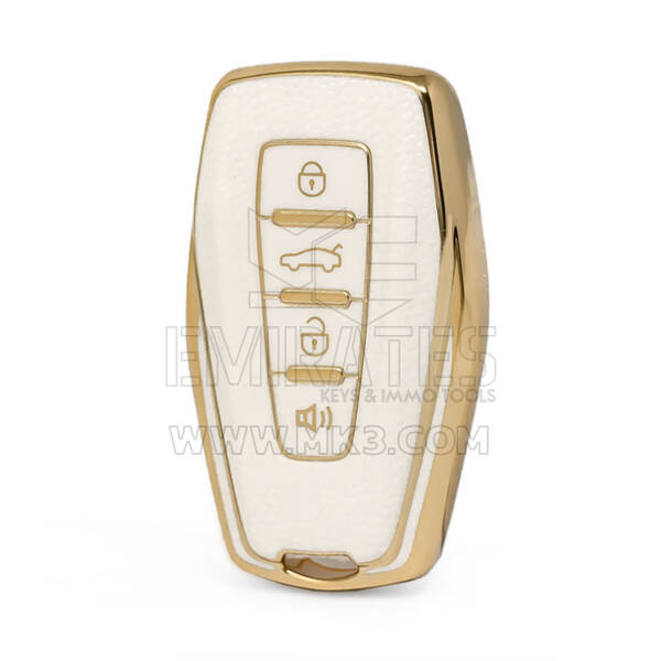 Nano High Quality Gold Leather Cover For Geely Remote Key 4 Buttons White Color GL-B13J4B