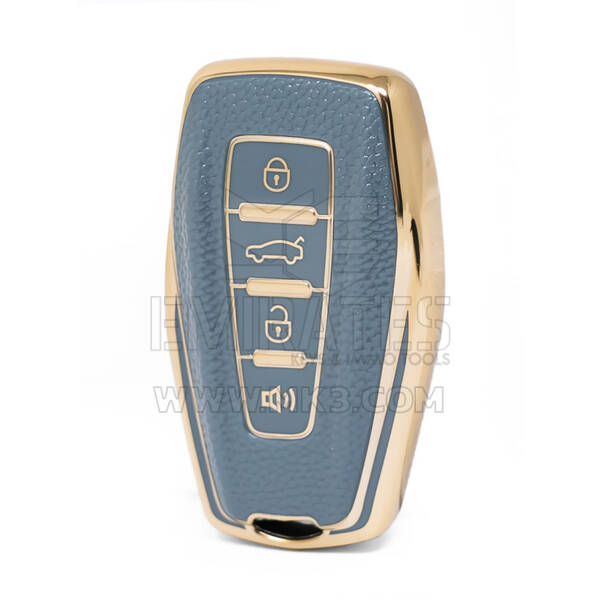 Nano High Quality Gold Leather Cover For Geely Remote Key 4 Buttons Gray Color GL-B13J4B
