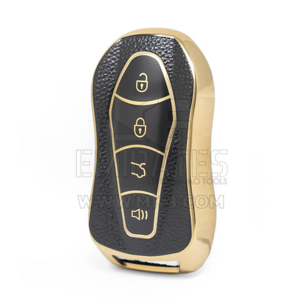 Capa de couro dourado nano de alta qualidade para chave remota Geely 4 botões cor preta GL-C13J