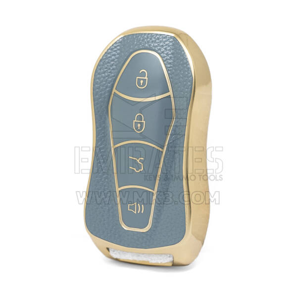 Capa de couro dourado nano de alta qualidade para chave remota Geely 4 botões cor cinza GL-C13J