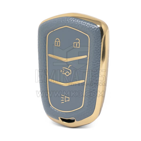 Nano High Quality Gold Leather Cover For Cadillac Remote Key 4 Buttons Gray Color CDLC-A13J4