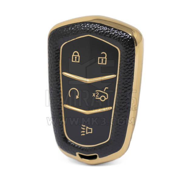 Nano High Quality Gold Leather Cover For Cadillac Remote Key 5 Buttons Black Color CDLC-A13J5