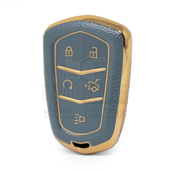 Nano High Quality Gold Leather Cover For Cadillac Remote Key 5 Buttons Gray Color CDLC-A13J5