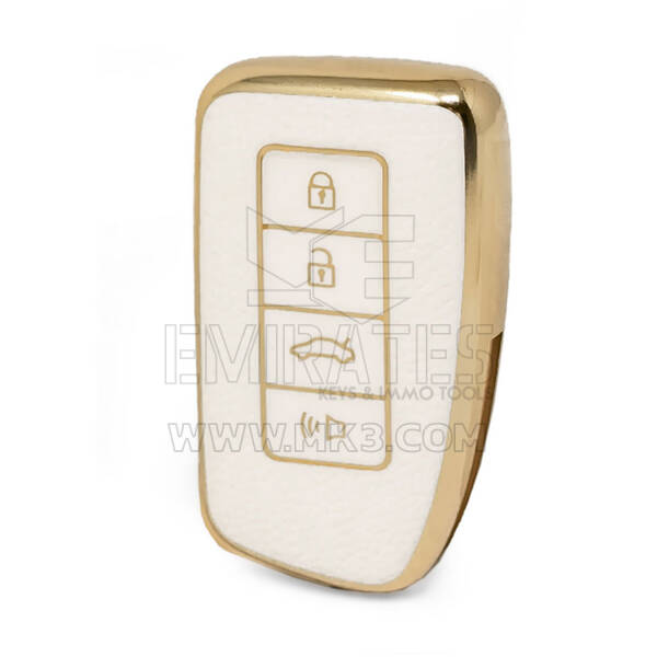 Nano High Quality Gold Leather Cover For Lexus Remote Key 4 Buttons White Color LXS-A13J4