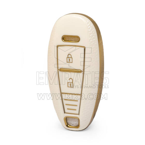 Nano High Quality Gold Leather Cover For Suzuki Remote Key 2 Buttons White Color SZK-A13J3A