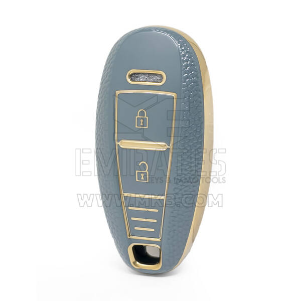 Capa de couro dourado nano de alta qualidade para chave remota Suzuki 2 botões cor cinza SZK-A13J3A