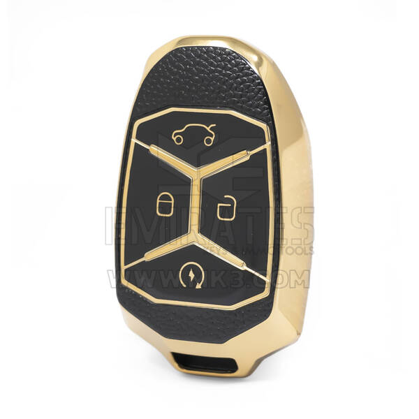 Nano Funda de cuero dorado de alta calidad para mando a distancia Lynk & Co, 4 botones, Color negro, LC-A13J