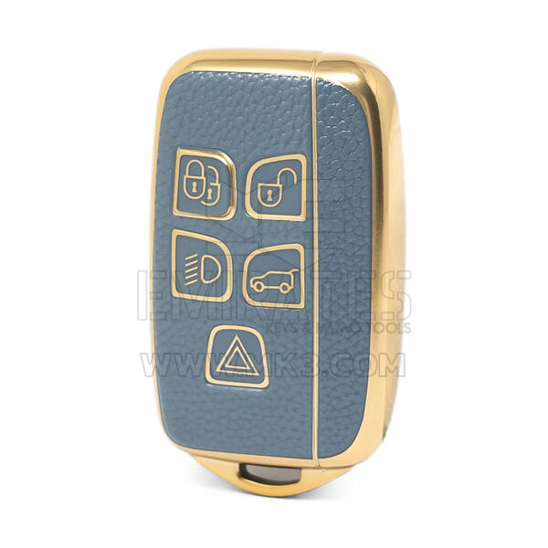 Nano High Quality Gold Leather Cover For Land Rover Remote Key 5 Buttons Gray Color LR-A13J
