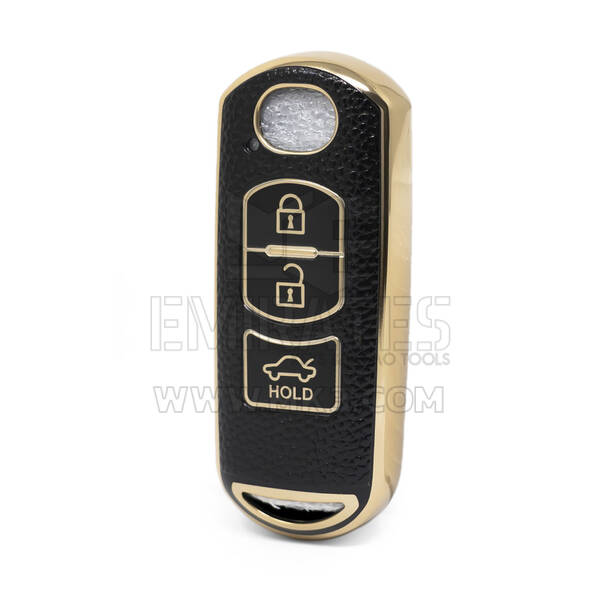 Nano Funda de cuero dorado de alta calidad para llave remota Mazda, 3 botones, Color negro, MZD-A13J3