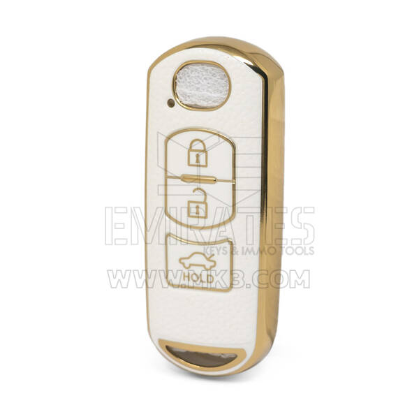 Nano Funda de cuero dorado de alta calidad para llave remota Mazda, 3 botones, Color blanco, MZD-A13J3