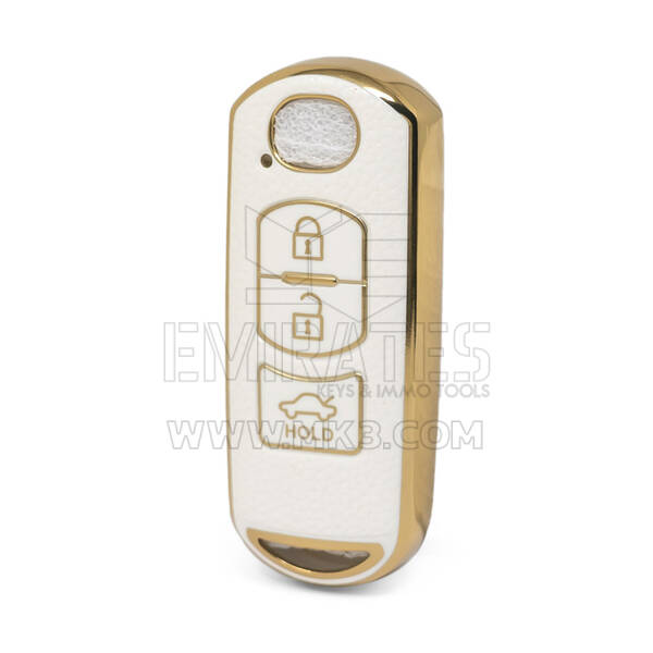 Nano High Quality Gold Leather Cover For Mazda Remote Key 3 Buttons White Color MZD-A13J3