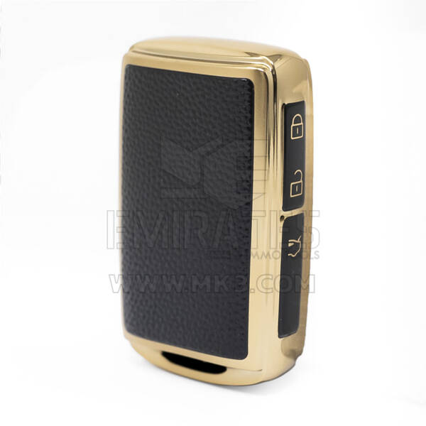 Nano High Quality Gold Leather Cover For Mazda Remote Key 3 Buttons Black Color MZD-B13J3
