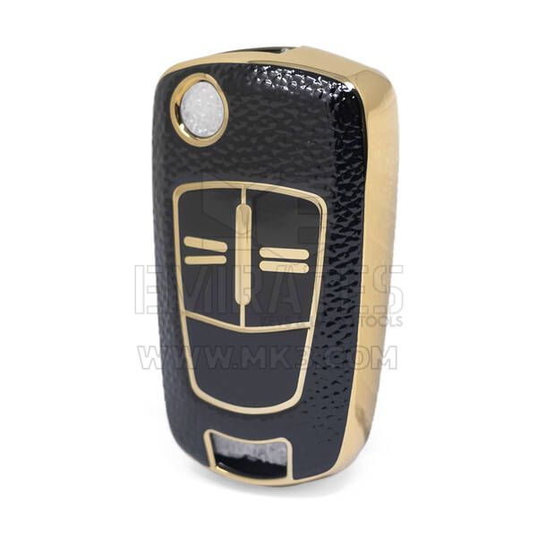 Nano Funda de cuero dorado de alta calidad para llave remota abatible Opel, 2 botones, Color negro, OPEL-A13J