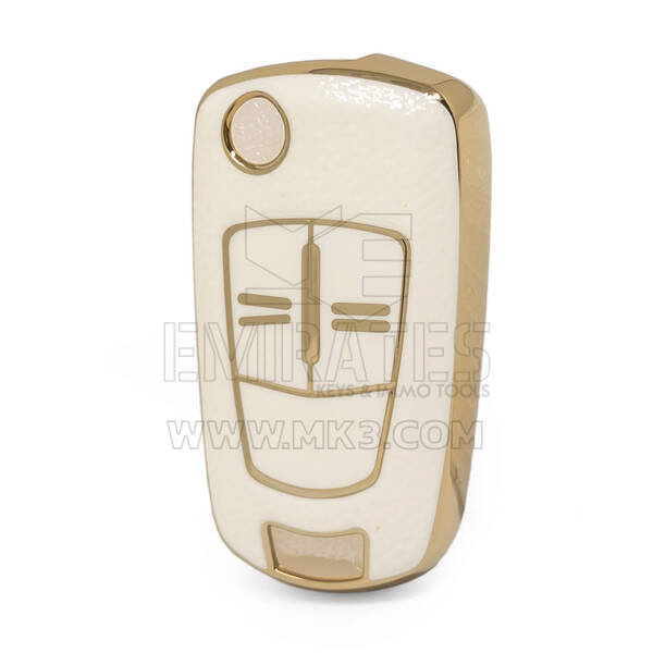 Нано-высококачественный золотой кожаный чехол для Opel с откидным дистанционным ключом 2 кнопки белого цвета OPEL-A13J