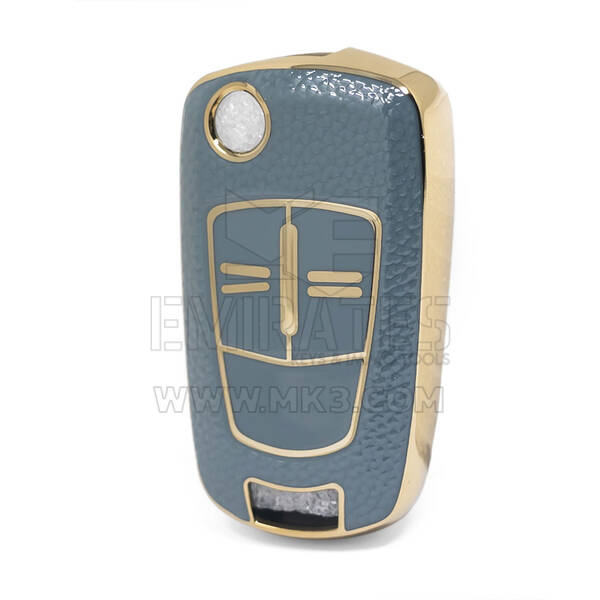Nano High Quality Gold Leather Cover For Opel Flip Remote Key 2 Buttons Gray Color OPEL-A13J