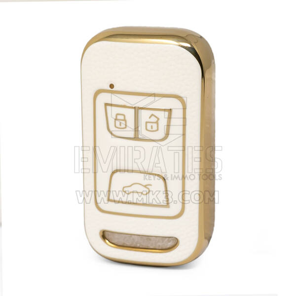 Nano capa de couro dourado de alta qualidade para chave remota Chery 3 botões cor branca CR-A13J