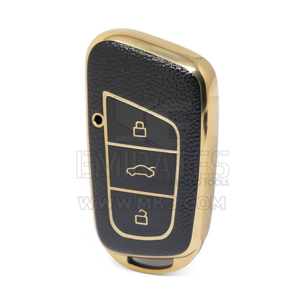 Nano High Quality Gold Leather Cover For Chery Remote Key 3 Buttons Black Color CR-B13J