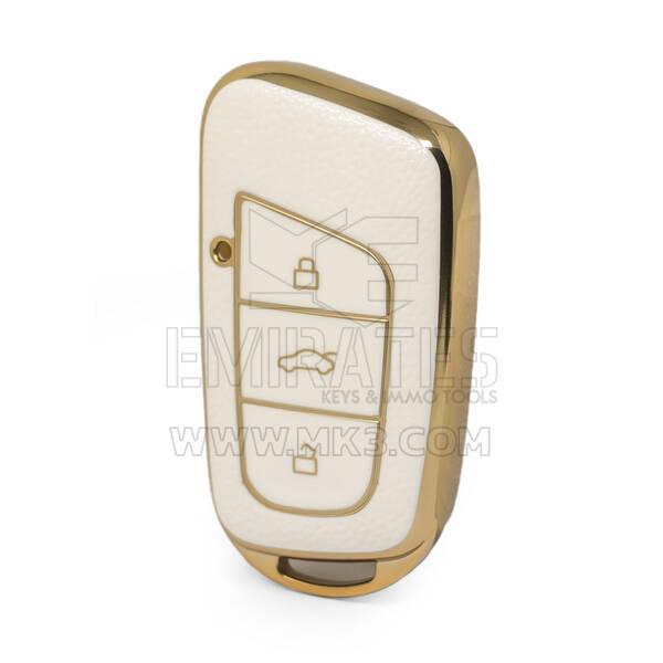 Capa de couro dourado nano de alta qualidade para chave remota Chery 3 botões cor branca CR-B13J