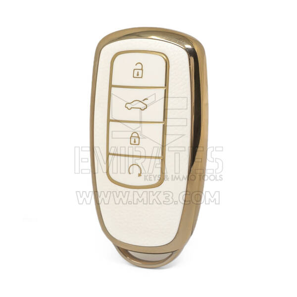 Нано-высококачественный золотой кожаный чехол для дистанционного ключа Chery с 4 кнопками белого цвета CR-C13J